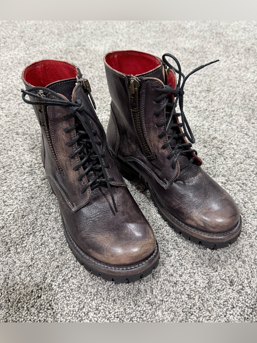 Bed Stu Tactic Trek Teak Lux Boots Leather Combat Brown Vibram Women’s US 8.5
